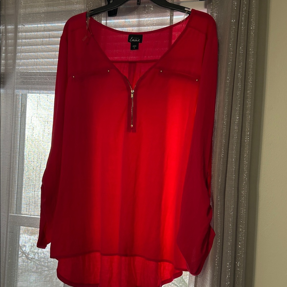 Simply Emma Red Blouse with Zipper Detail